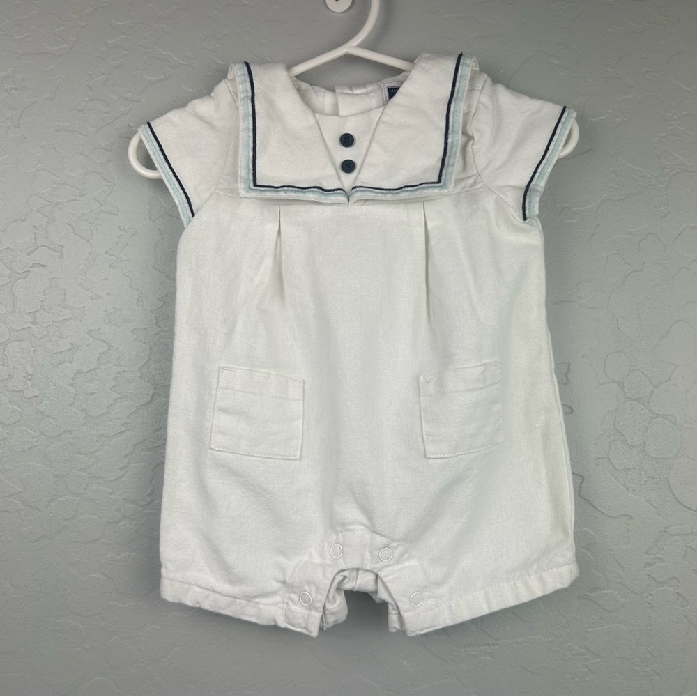 Janie and Jack Provence party white linen blend sailor suit size 0-3 months